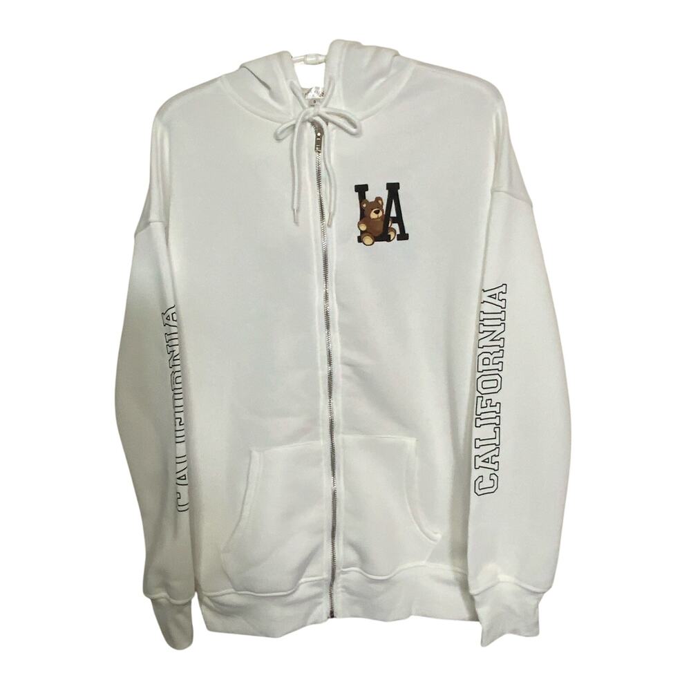 Orange Kiss LA California Bear Dream Big Full Zip White Graphic Hoodie Size S - Picture 2 of 11